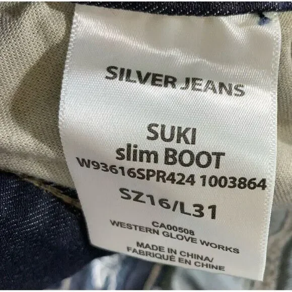 Silver Jeans Womens 36x30 Suki Slim Boot Mid Rise Stretch Dark Wash - Picture 6 of 13